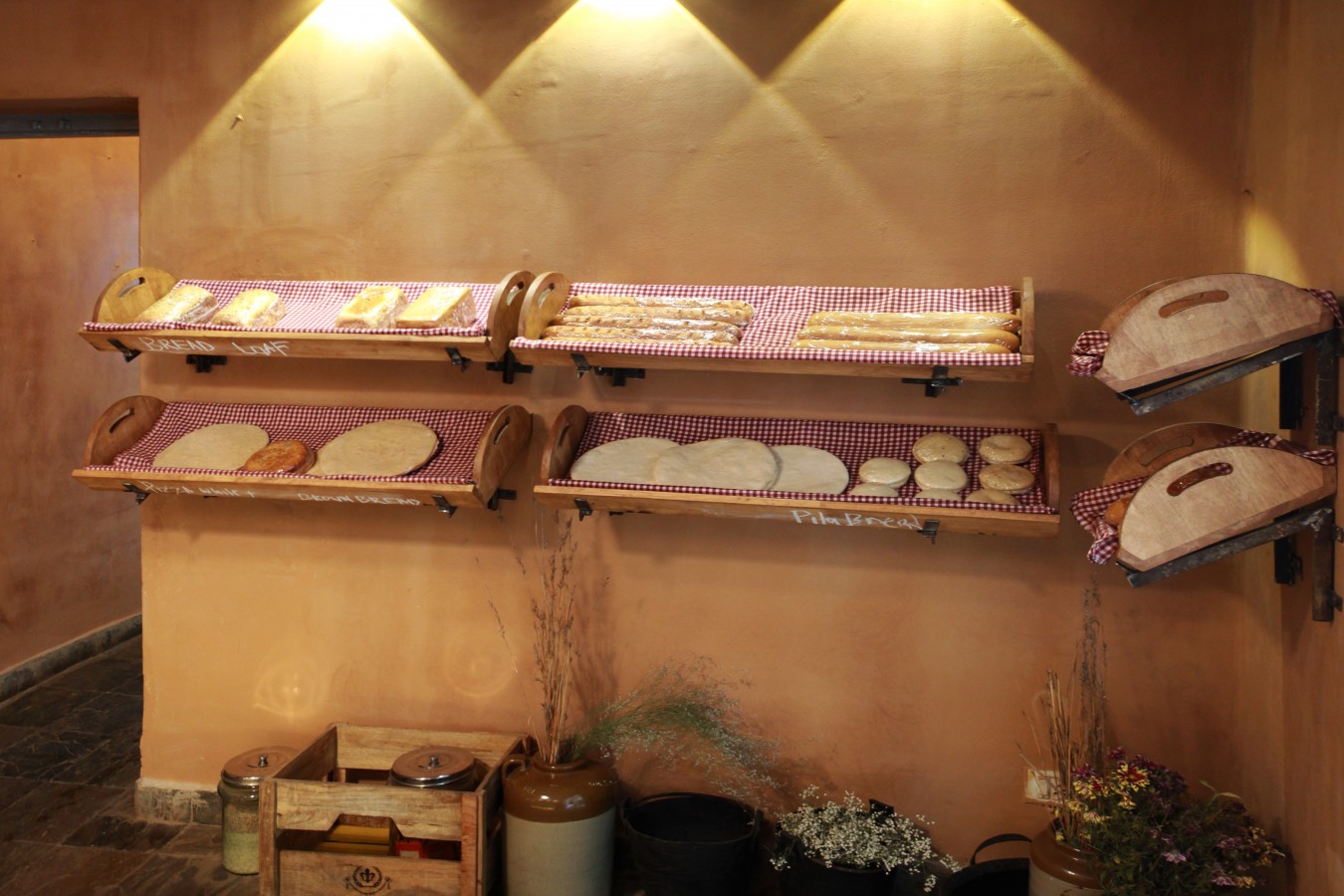 Clay paint behind the racks of bread